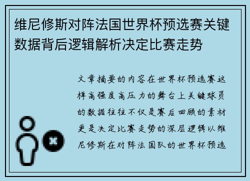维尼修斯对阵法国世界杯预选赛关键数据背后逻辑解析决定比赛走势